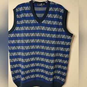 Vintage Gulmarg Mens Sweater Vest Sz 46 XL Blue Stripes 80/90s Grandpa Hipster